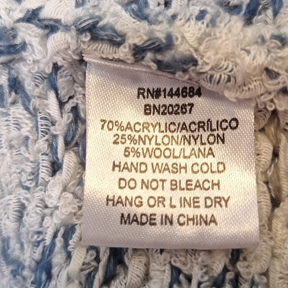 Blush Noir Hooded Open Cardigan Sweater Blue Cream Marled Knit Boho Sz. M #1130 - Picture 7 of 7